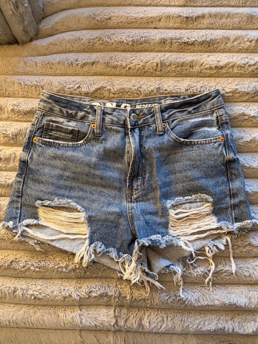 Distressed High-Rise Denim Shorts | Sz 7